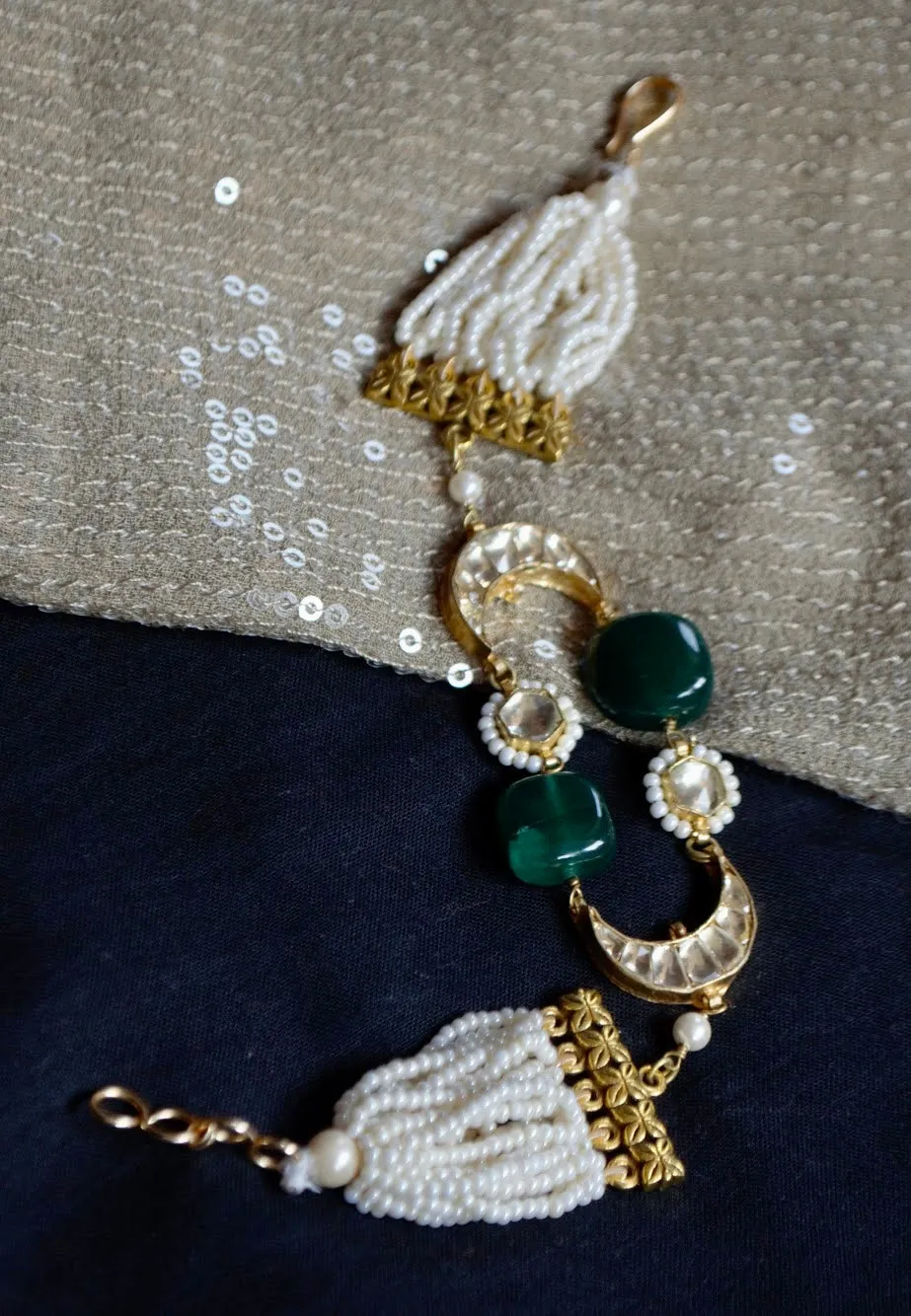 Green Bracelet Crescent Ahmedabadi Kundan