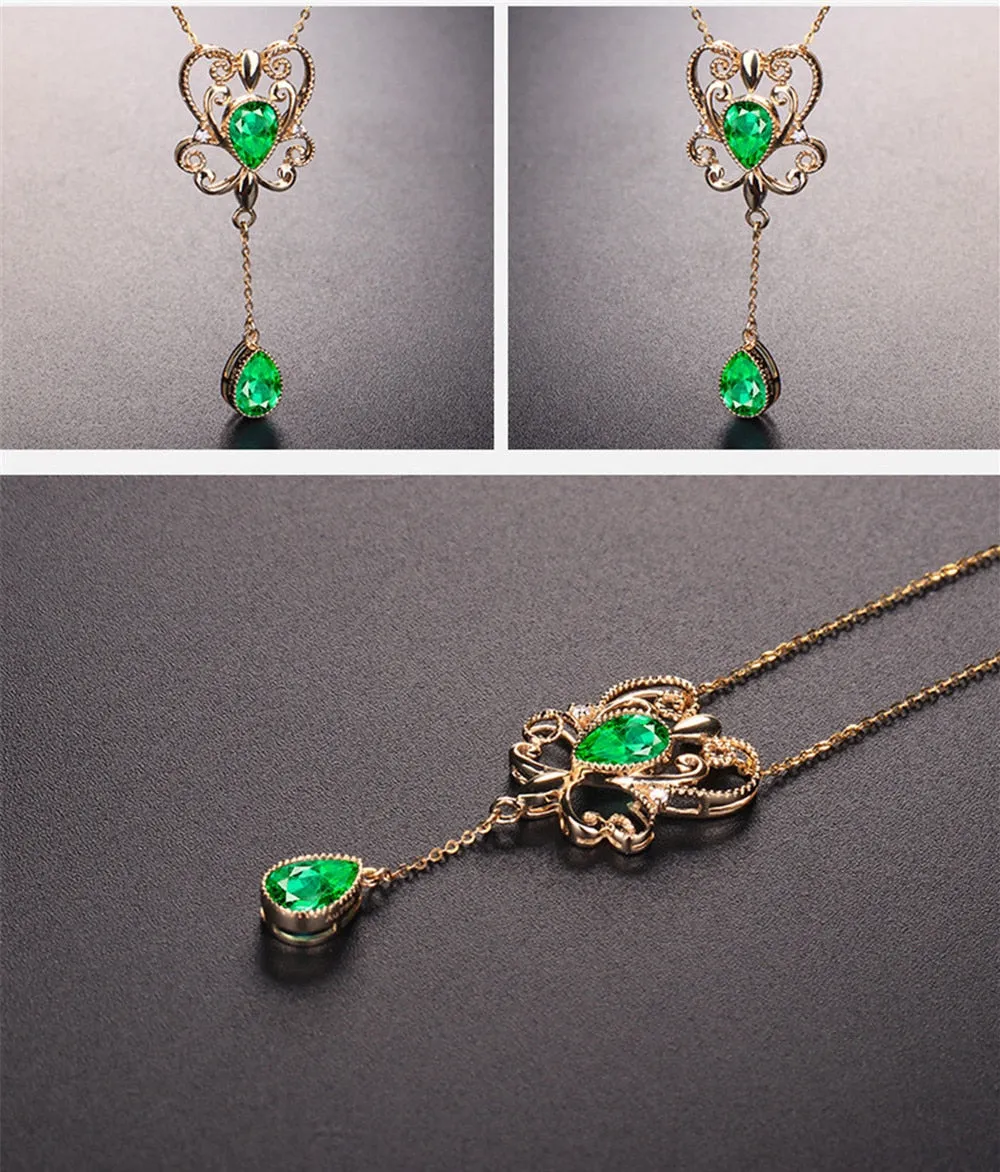 Green crystal vintage Water drop choker pendant necklace