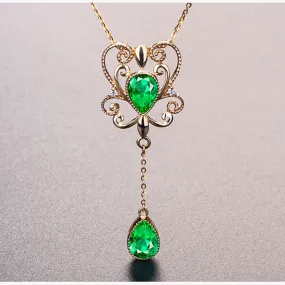 Green crystal vintage Water drop choker pendant necklace