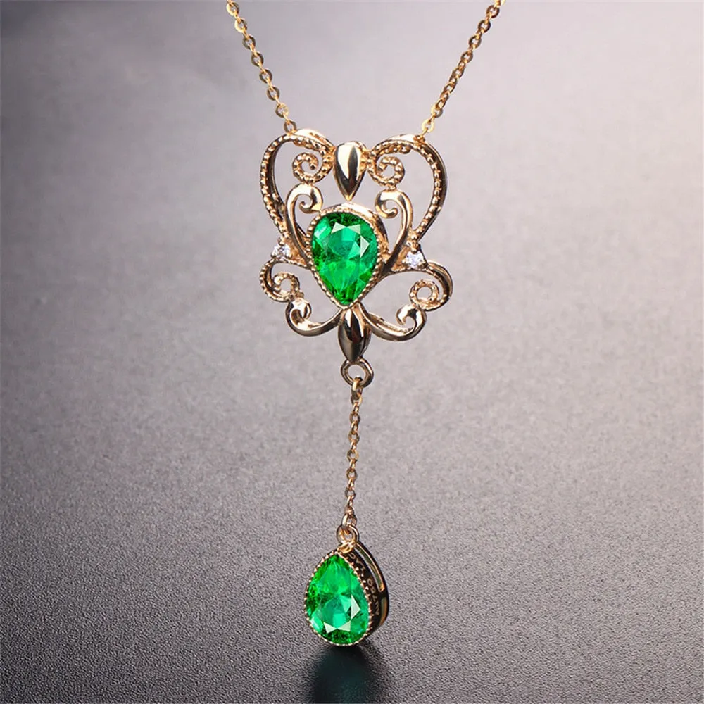 Green crystal vintage Water drop choker pendant necklace