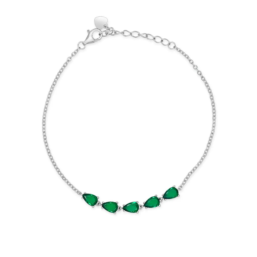 GREEN LINE OF PEARS BRACELET & STUD EARRING HALF SILVER SET