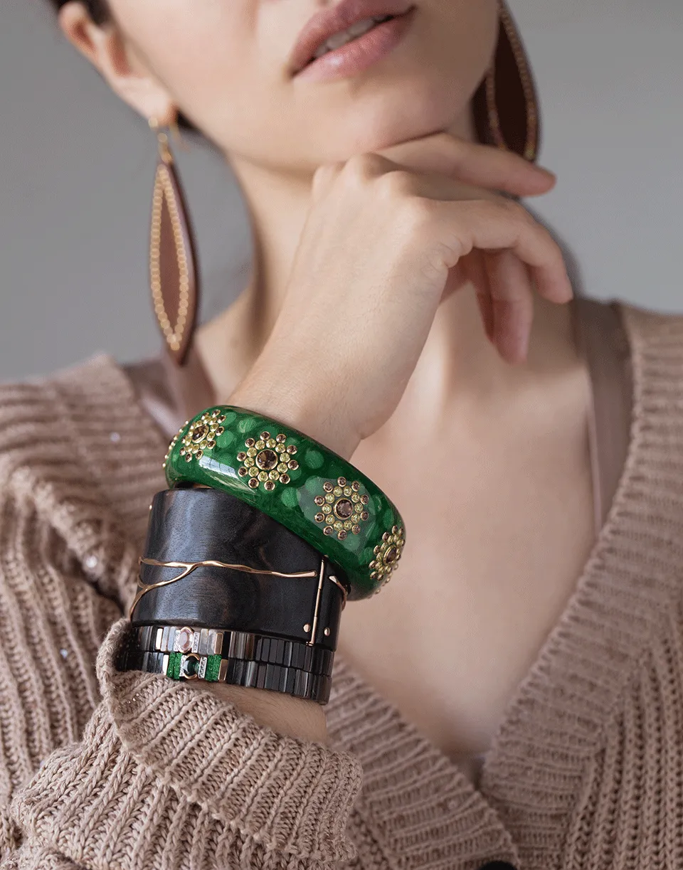 Green Peridot and Smoke Quartz Bakelite Bangle