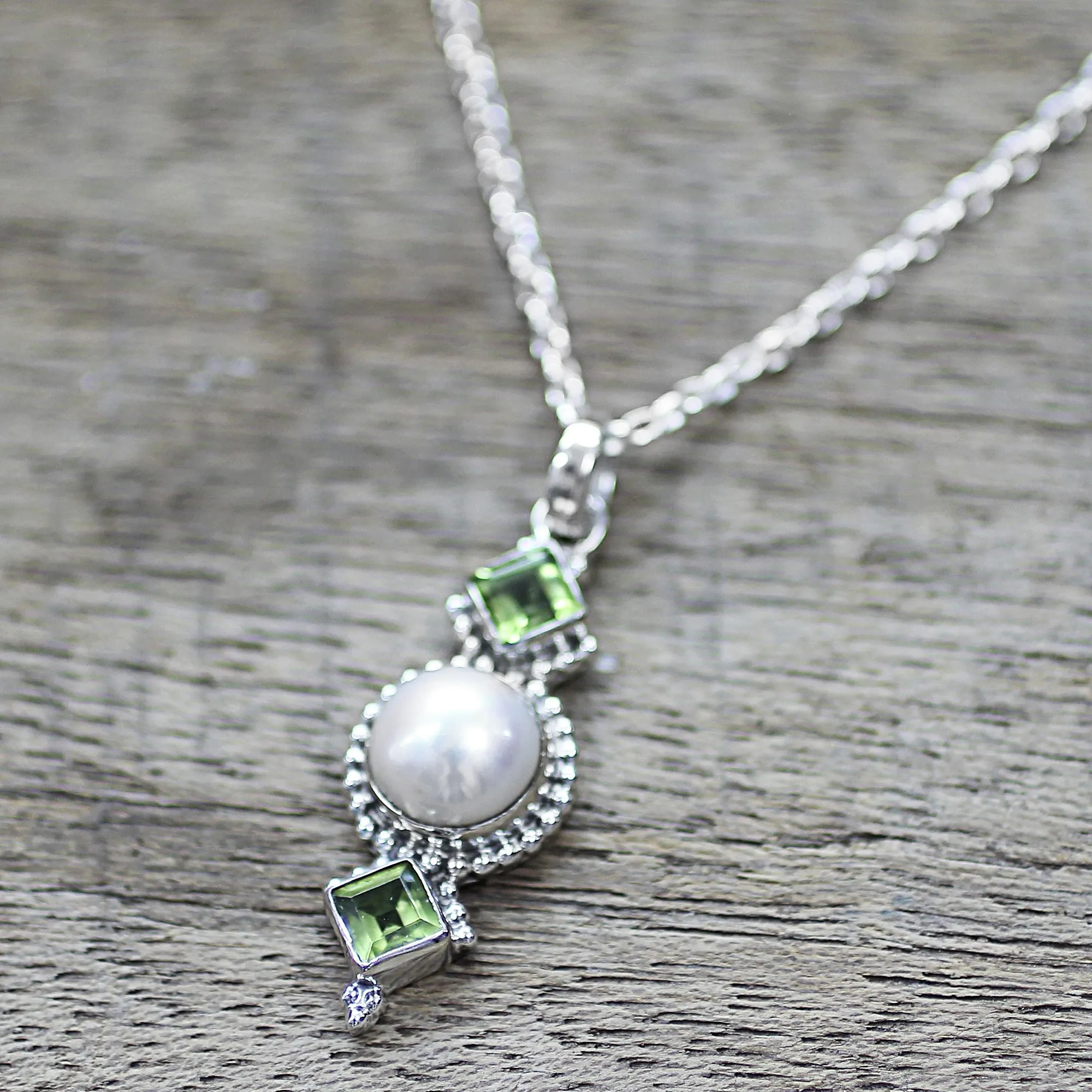 Green Rays Sterling Silver Pendant Necklace