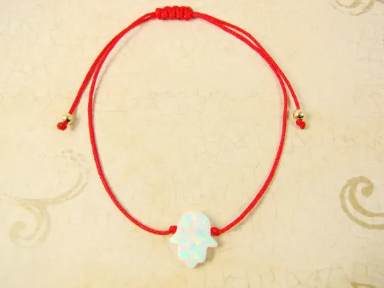 Hamsa Hand Bracelet Opal Red String Hand of Fatima Bangle Amulet