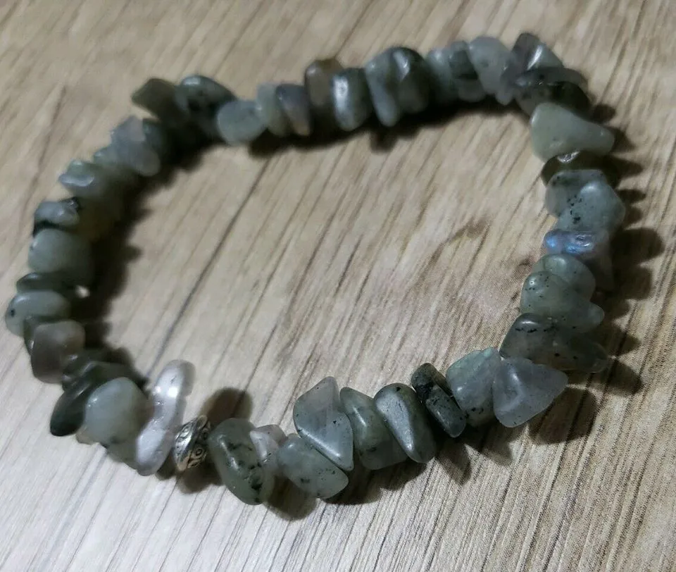 Hand Crafted, Natural Freeform Labradorite Bead Stretch Bracelet. One size fits most