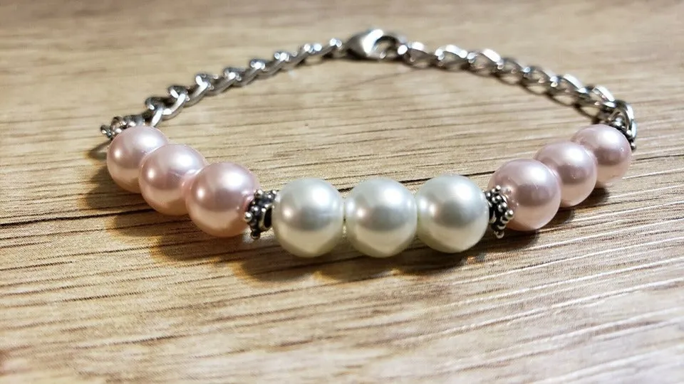 Hand Crafted Swarovski Pearls & Chain Bracelet. Adjustable to 8" with Lobster Claw Clasp