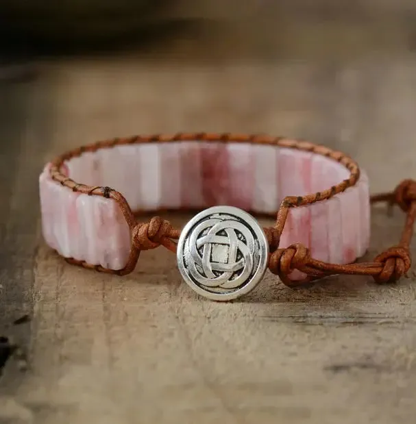 Handcrafted Pink Opal Bracelet | Genuine Calming Gemstones | Adjustable Bohemian Style