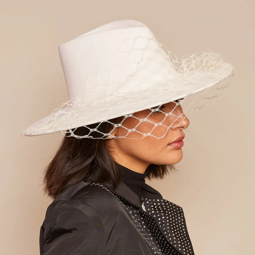 Harlowe Asymmetric Veil Fedora