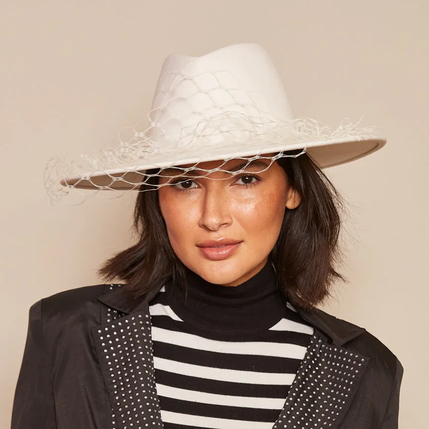 Harlowe Asymmetric Veil Fedora