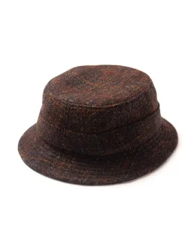 HARRIS TWEED BUCKET HAT - BROWN MULTI WINDOWPANE