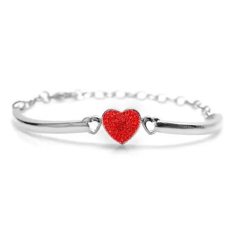 Heart Crystal Adjustable Pink Palladium plating Girl's Bangle Bracelet