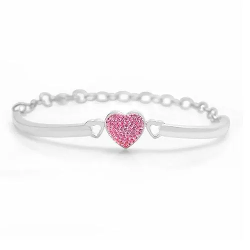 Heart Crystal Adjustable Pink Palladium plating Girl's Bangle Bracelet