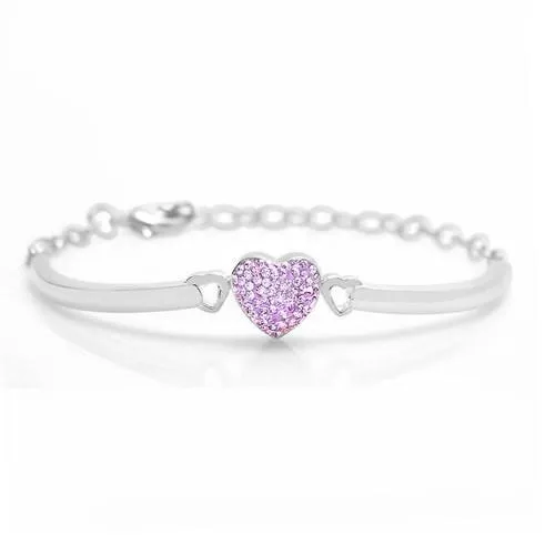 Heart Crystal Adjustable Pink Palladium plating Girl's Bangle Bracelet