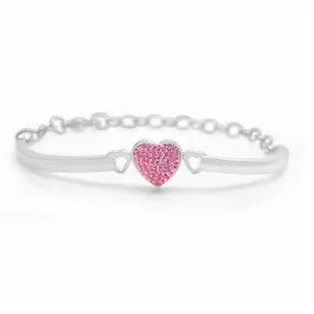 Heart Crystal Adjustable Pink Palladium plating Girl's Bangle Bracelet