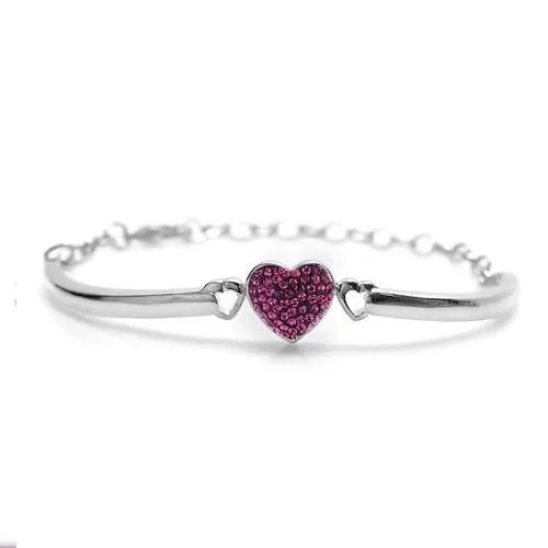 Heart Crystal Adjustable Pink Palladium plating Girl's Bangle Bracelet