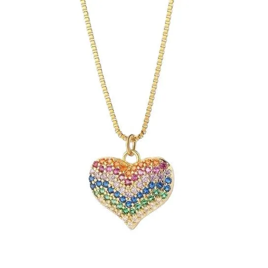 Heart Necklace Zirconia Multi Color