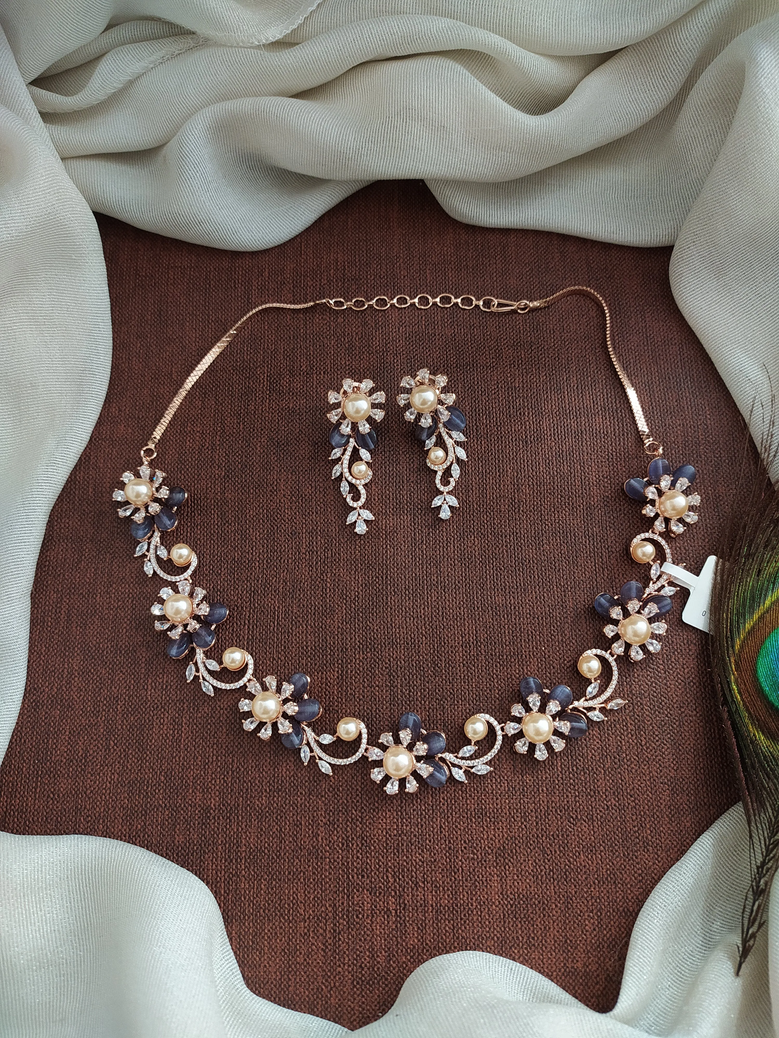 Heart Touching Floral Design Rose Gold Necklace Set