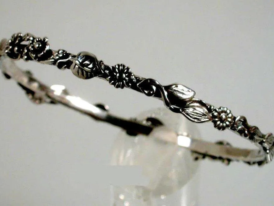 Heirloom Sterling Silver Bangle Bracelet in a Floral Motif , Bracelets for Woman, Bangle Bracelets