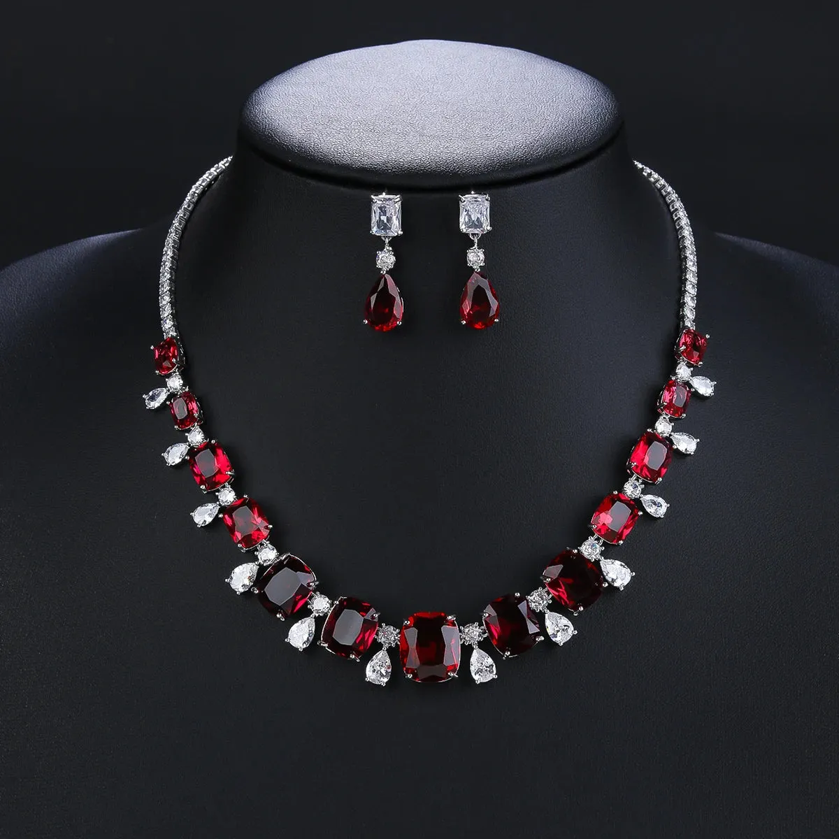 High Quality Elegant 4 Colors Cubic Zirconia Necklace Earrings Set  Bridal Wedding Jewelry Set Party Accessories CN10911