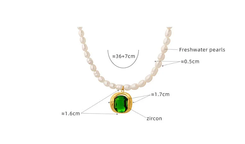 Hollow Enhancer Zircon Emerald  Pendant Freshwater Pearl Necklace