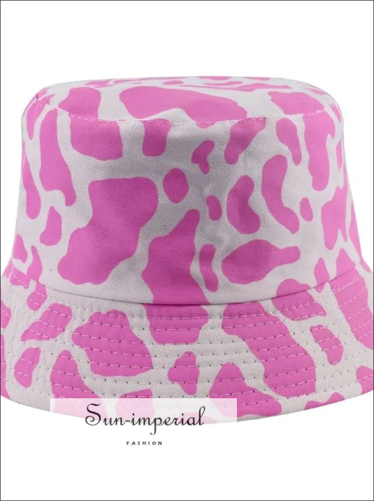 Hot Pink and orange Paint Splash Print Reversible Black White Cow Pattern Women Bucket Hat