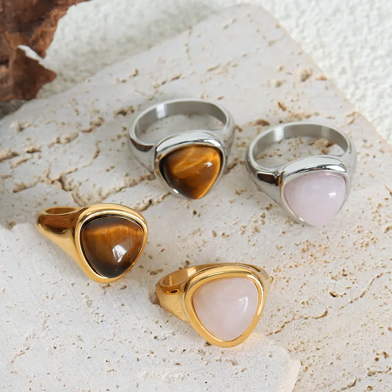 Hot-Selling Natural Pink Stainless Steel Jewelry Natural Stone Tiger Eye Stone Inlaid Hip Hop Fashion Cool Ring