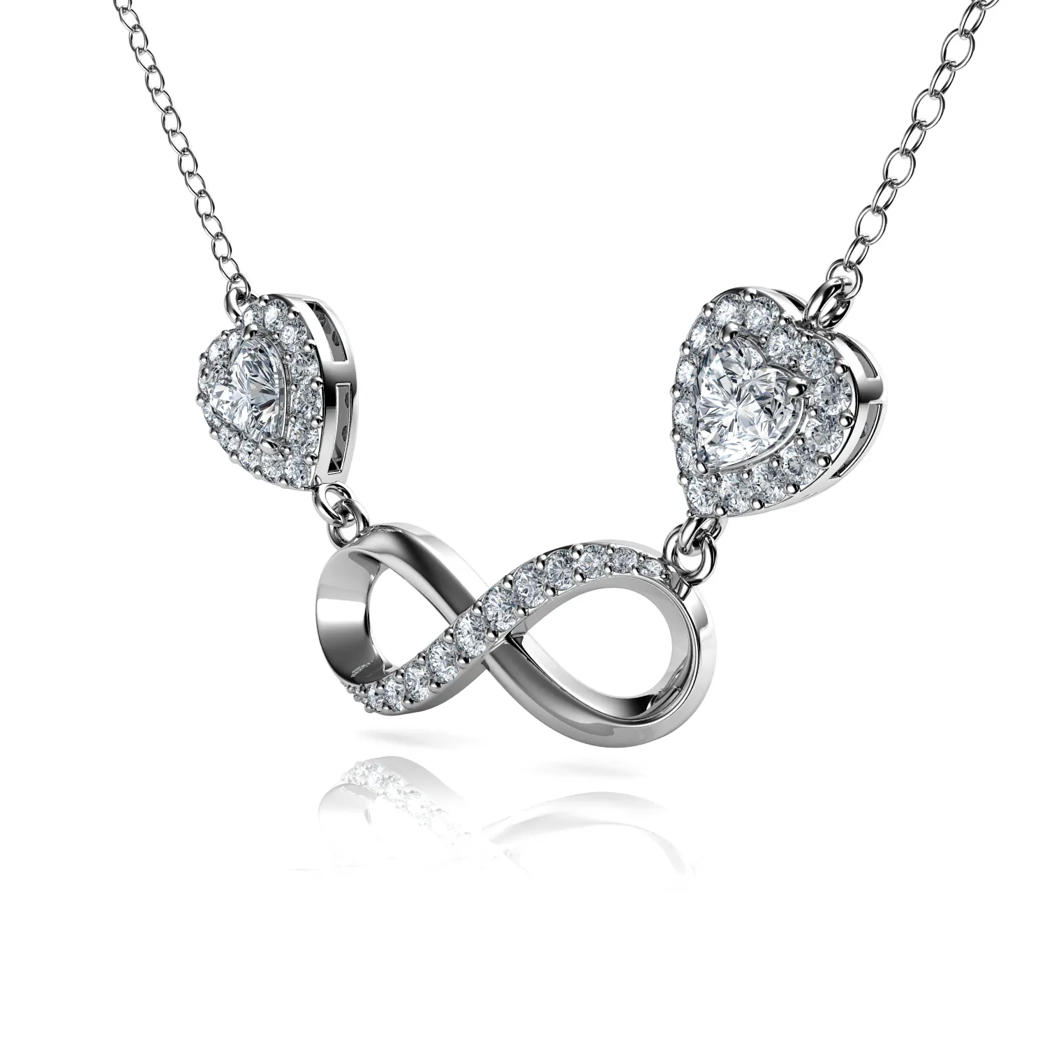 Infinity Pendant - 925 Sterling Silver Necklace Hearts CZ Crystals