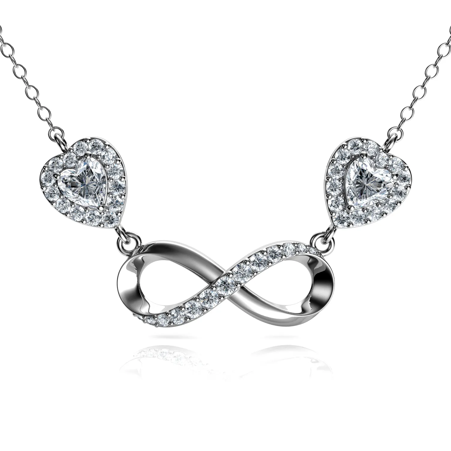 Infinity Pendant - 925 Sterling Silver Necklace Hearts CZ Crystals