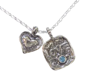 Inspirational Jewelry, Sterling Silver necklace, love necklace,  Blue topaz zircon necklace, Gift of love for her