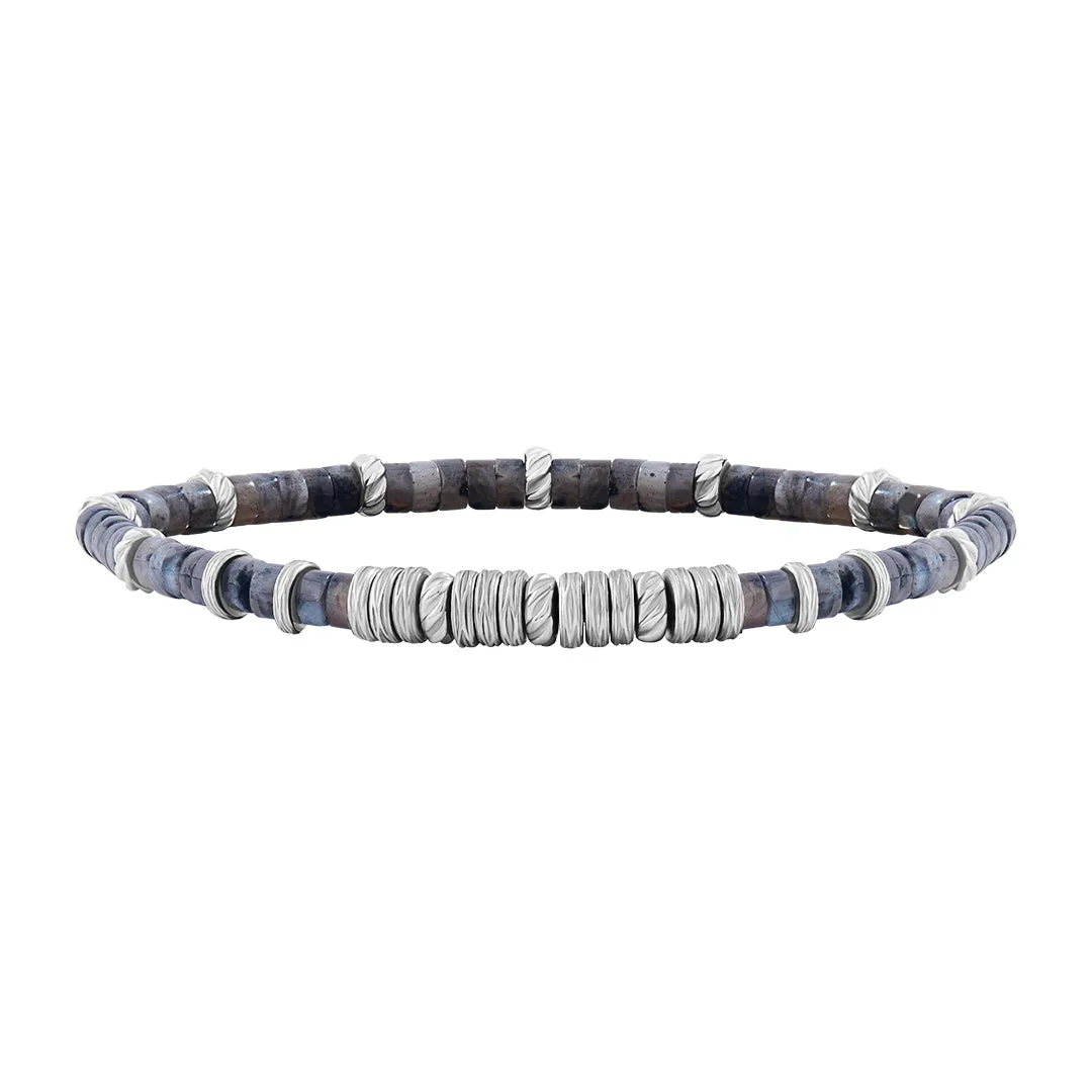 Jasper Heishi Beaded Bracelet - Solid Silver