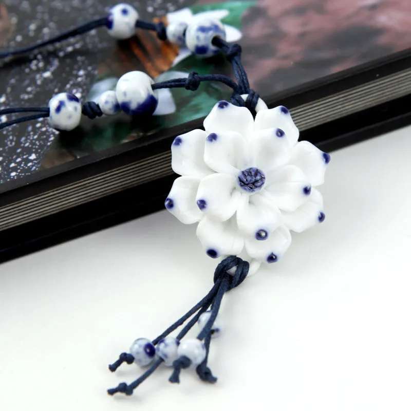 Jingdezhen handmade original ceramic blue and white porcelain necklace