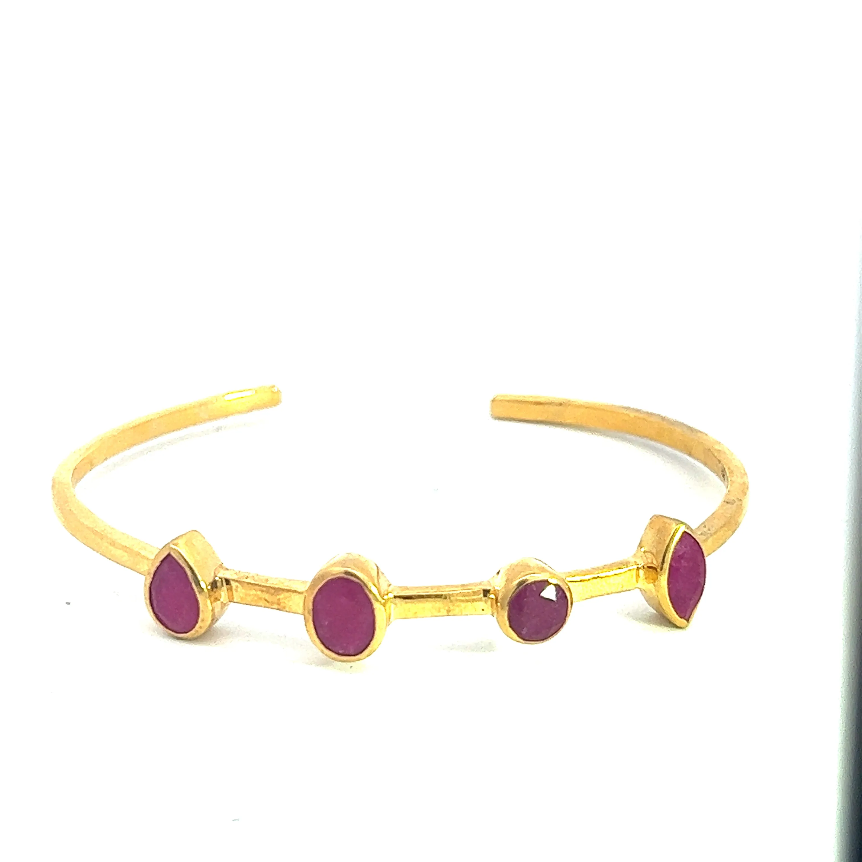 July Birthstone Indian Ruby Cuff , Gold Vermeil