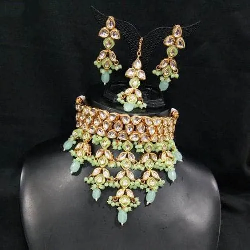 Kundan Choker Leaf Tassel Necklace Set