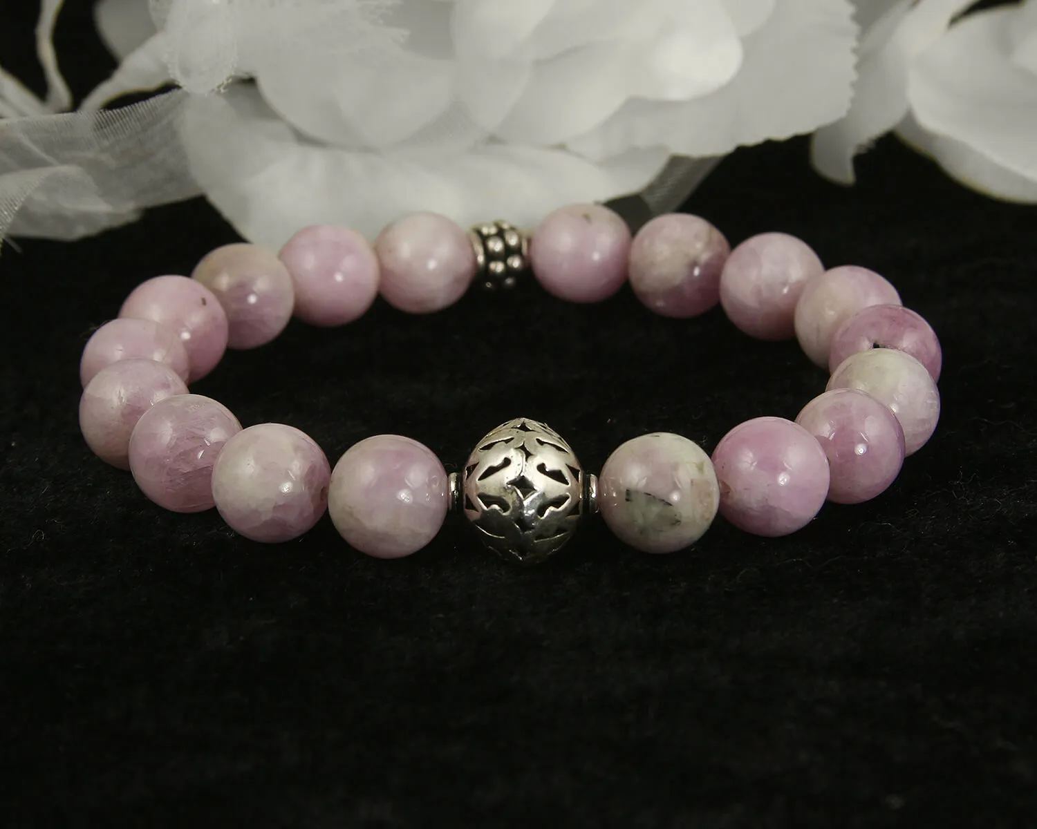 Kunzite Gemstone Silver Beaded Bracelet