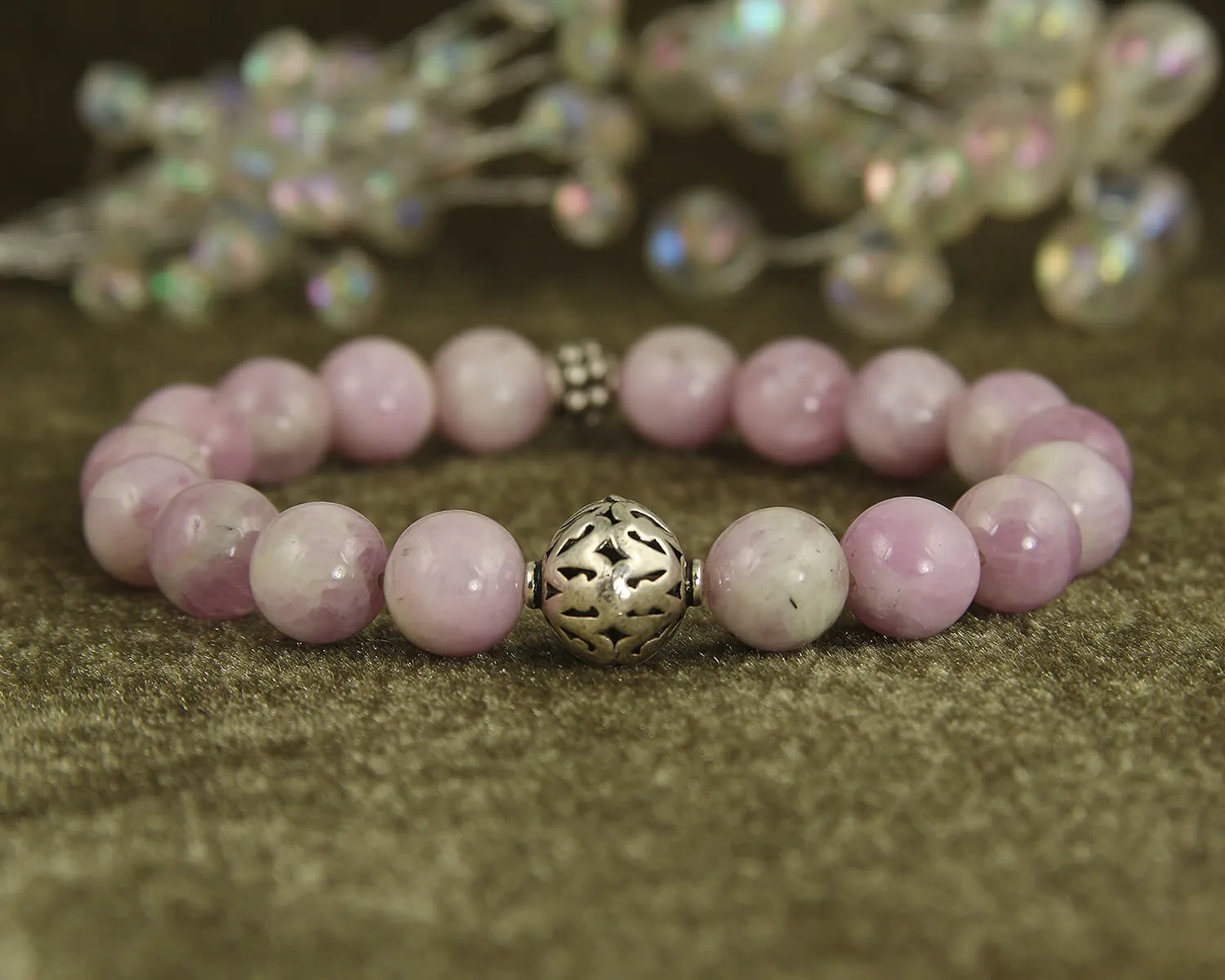 Kunzite Gemstone Silver Beaded Bracelet