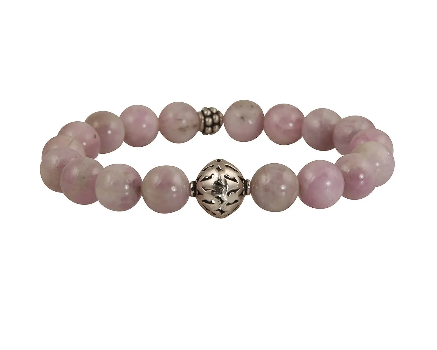 Kunzite Gemstone Silver Beaded Bracelet