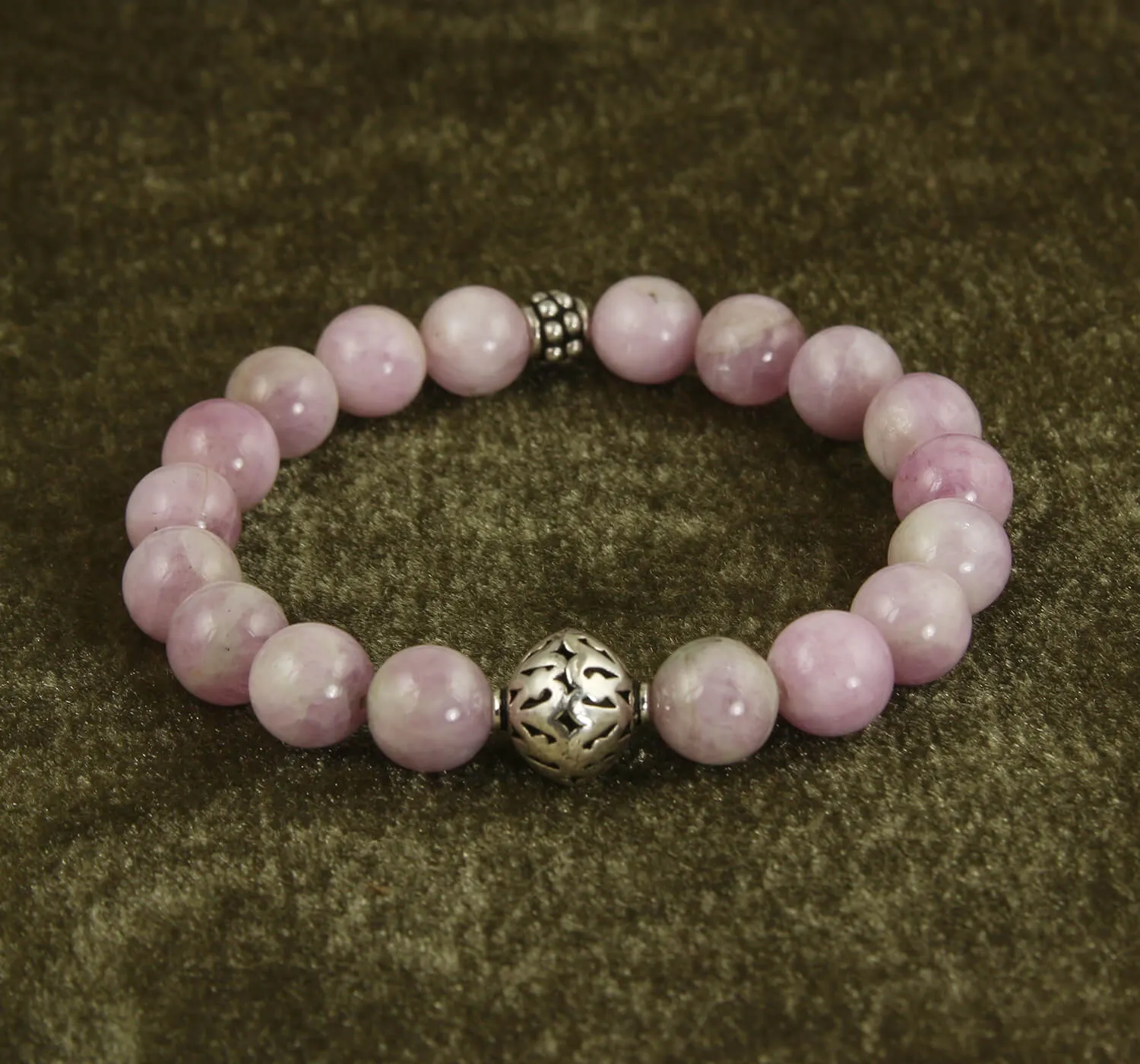 Kunzite Gemstone Silver Beaded Bracelet