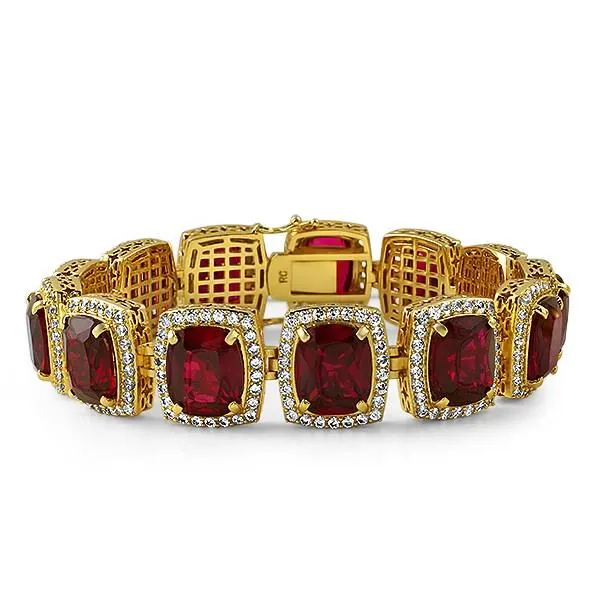 Lab Ruby Gold  Red Gem Bracelet Bling