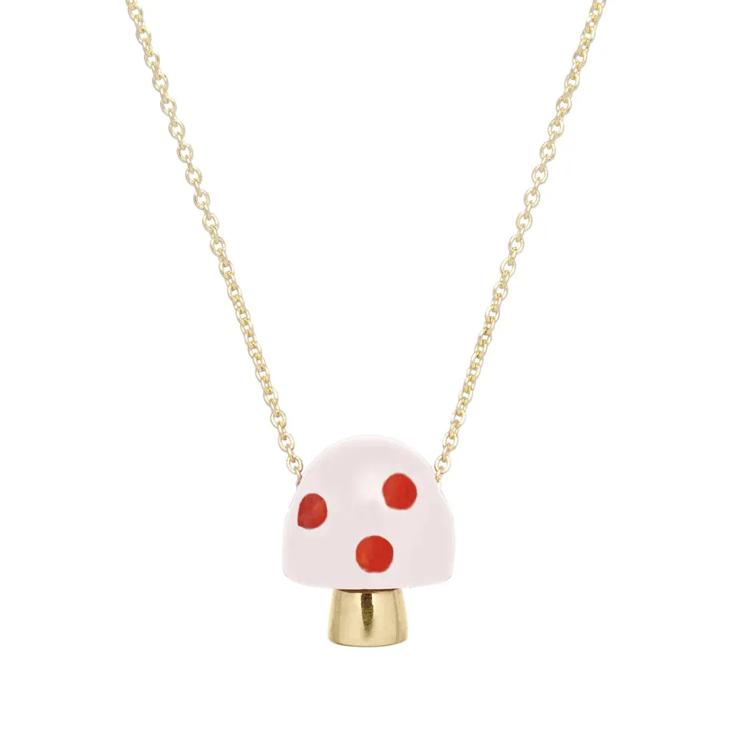 L'amanita Necklace in Yellow Gold with White and Red Enamel