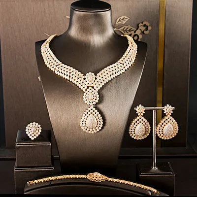 LAN PALACE Simple style luxury copper alloy 5A cubic zirconia  jewellery set  earrings necklace ring bracelet