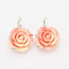 Large Rose Earrings - Coral Earrings - Vintage Flower Earrings