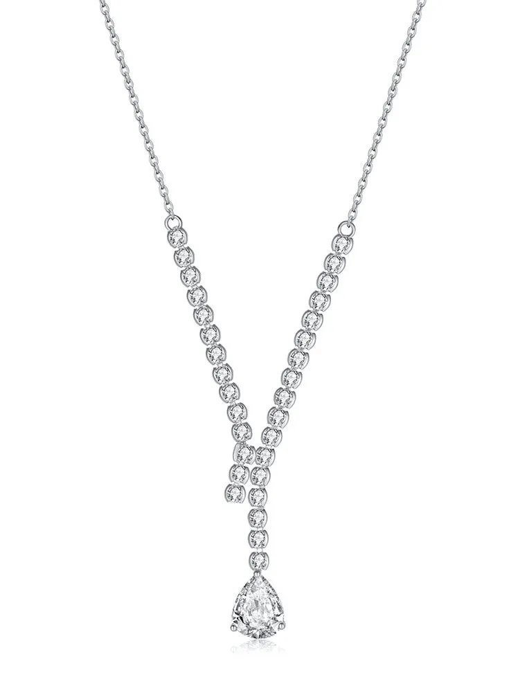 Lariat Necklace 925 Sterling Silver Pear Zircon Drop Luxury Statement Necklace