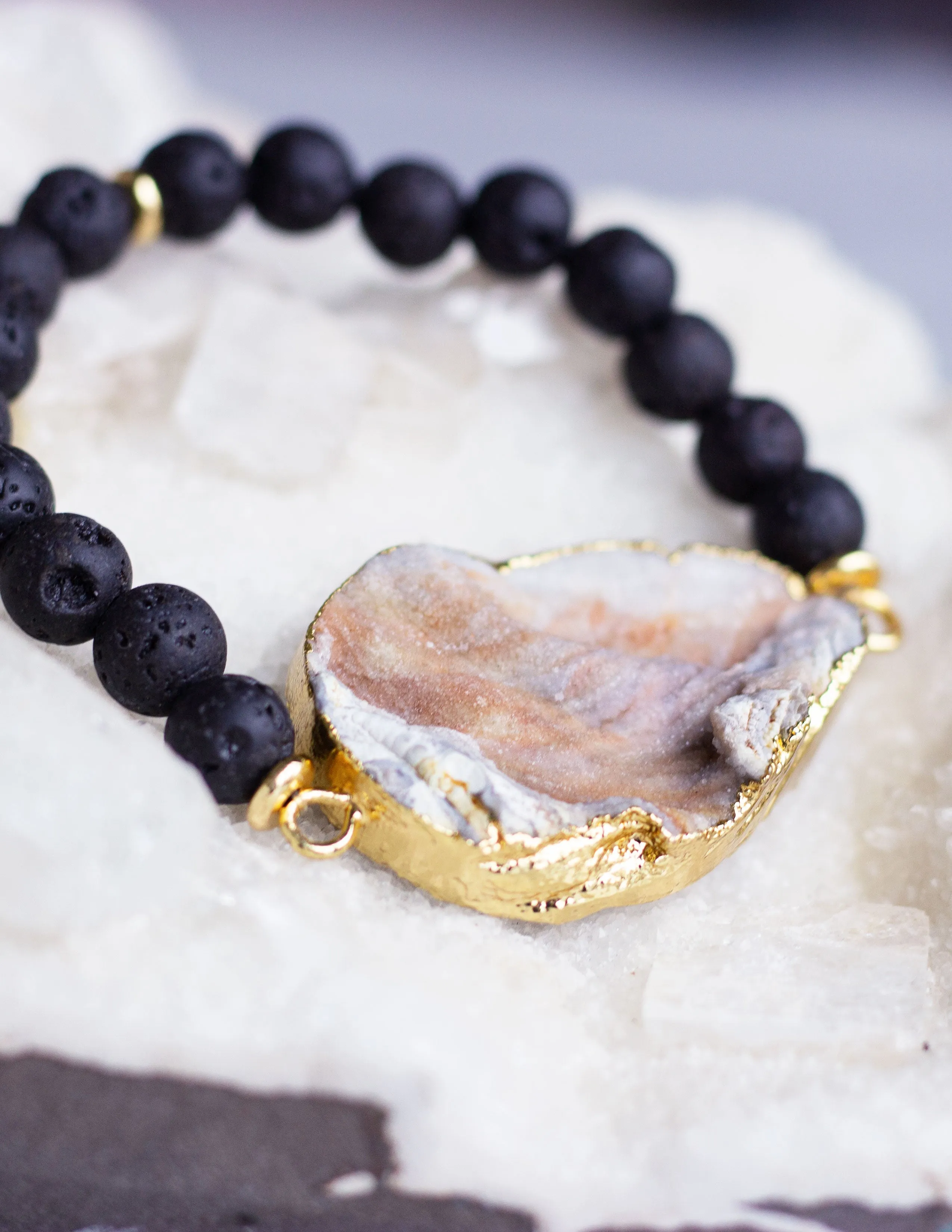 LAVA BEADS/ QUARTZ BRACELET- 0702