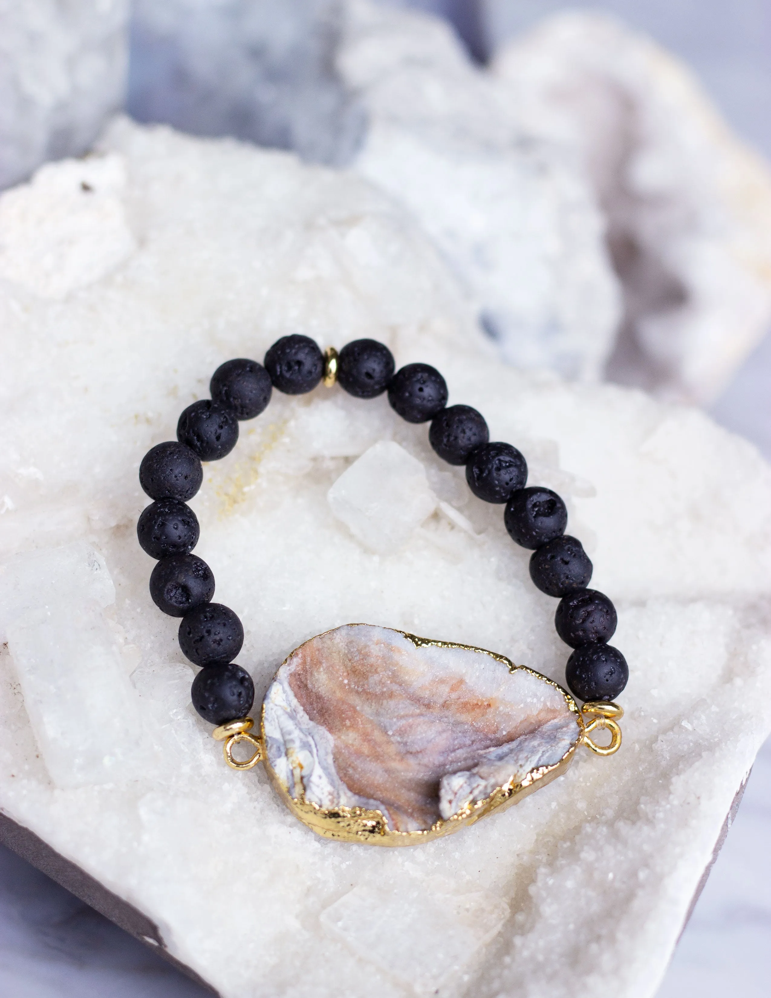 LAVA BEADS/ QUARTZ BRACELET- 0702