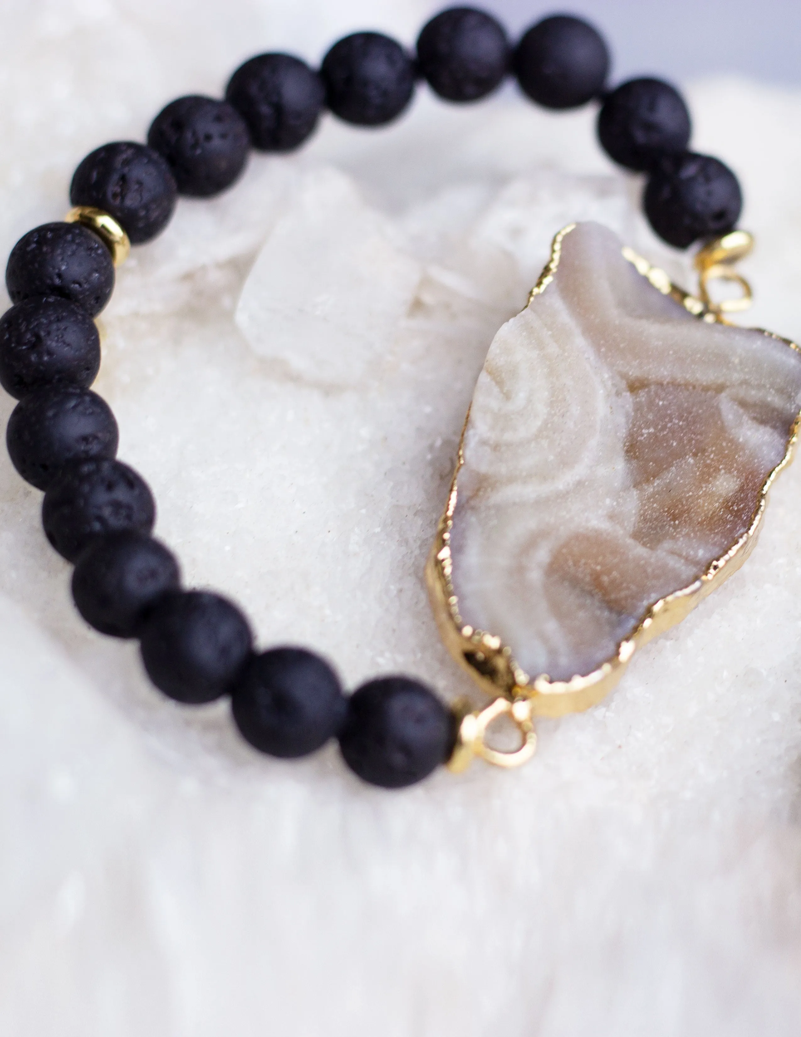 LAVA BEADS/ QUARTZ BRACELET- 0709