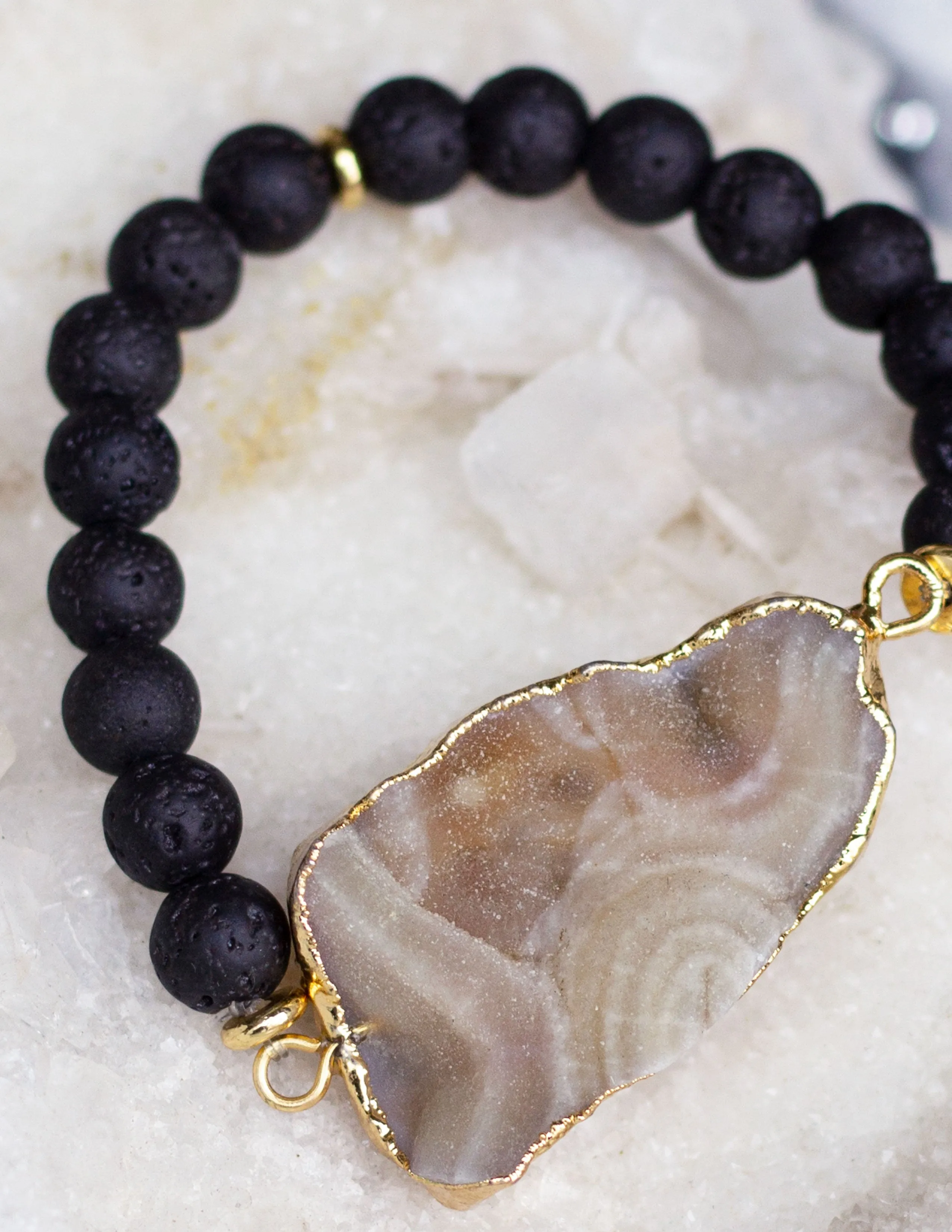 LAVA BEADS/ QUARTZ BRACELET- 0709