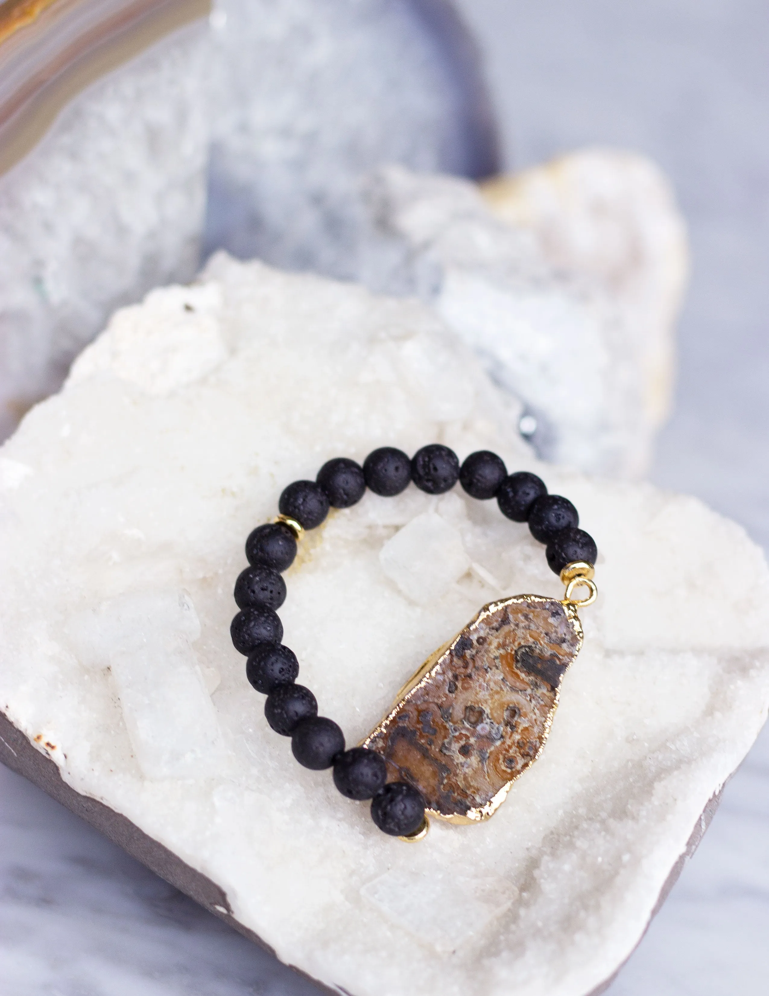 LAVA BEADS/ QUARTZ BRACELET- 0709