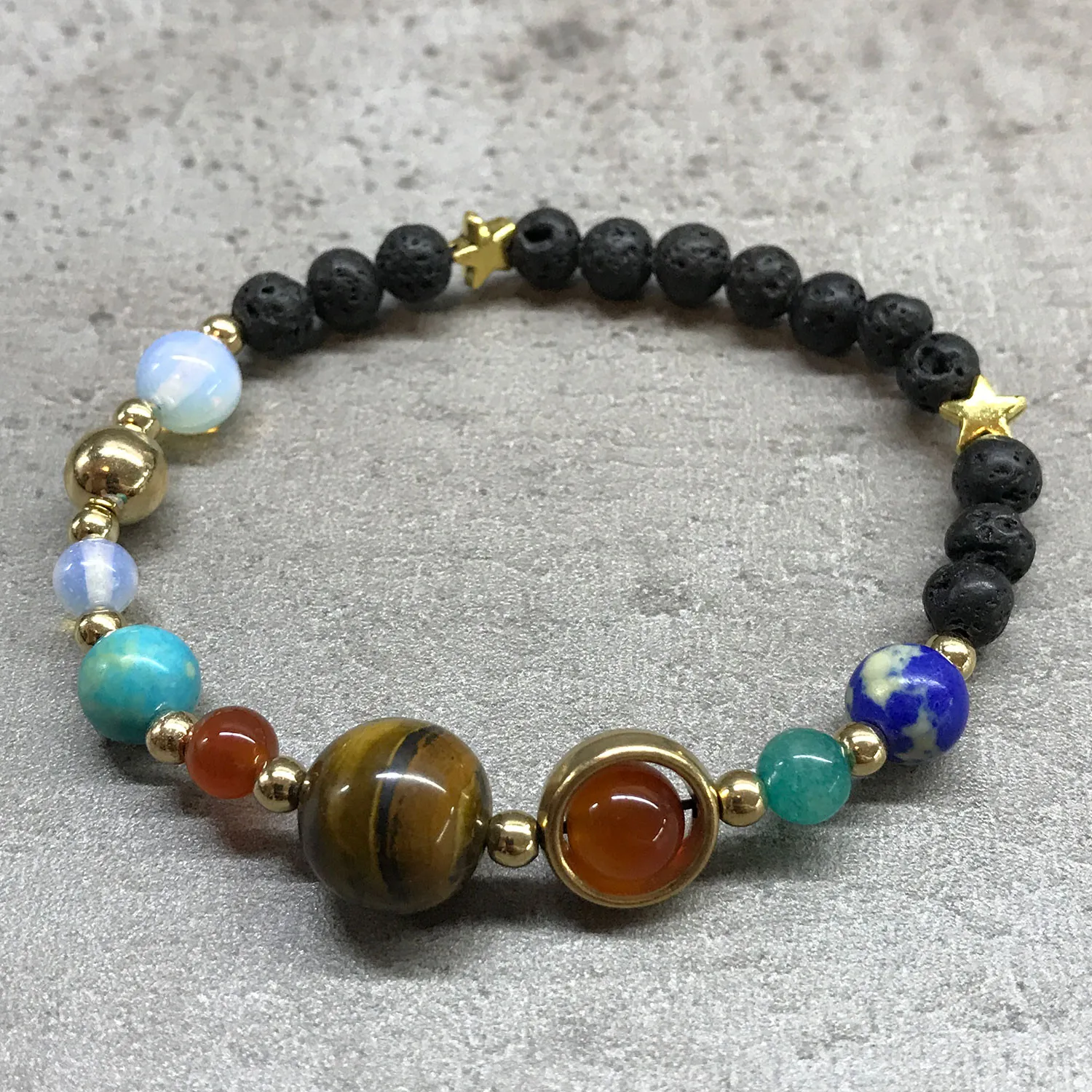 Lava Stone Bracelet - Gold Solar System | Celestial Jewelry | Buy Now