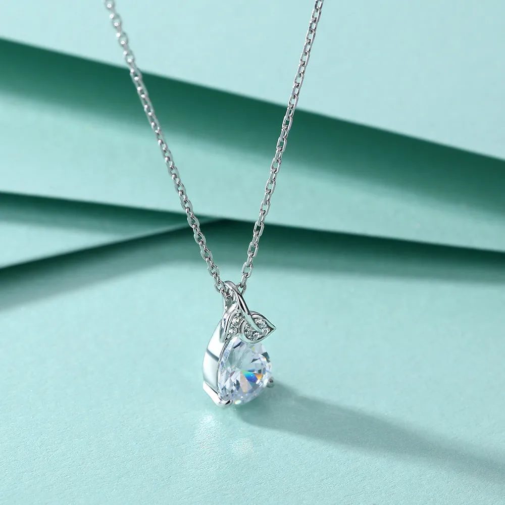 Leaf  Pear Drop Zircon Pendant Silver Necklace for Women