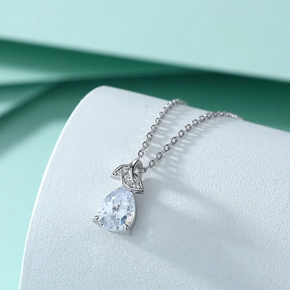 Leaf  Pear Drop Zircon Pendant Silver Necklace for Women